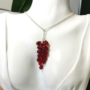 Vintage red Czech pressed glass bead cluster pendant necklace